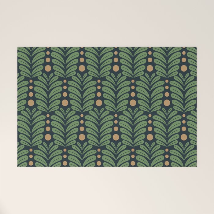 Green and Navy Botanical Scalloped Art Deco Pattern Welcome Mat Gallery Image 1