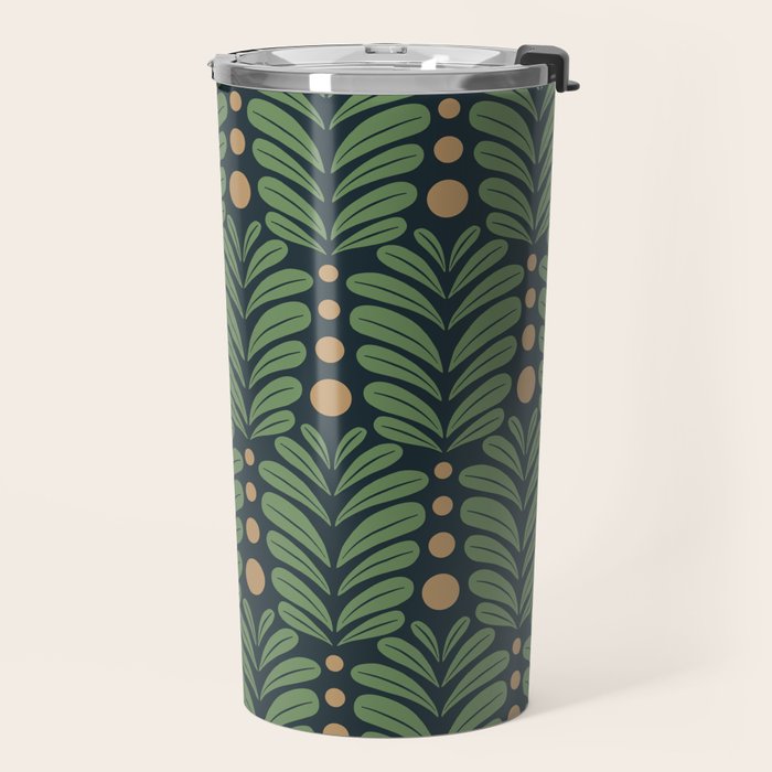Green and Navy Botanical Scalloped Art Deco Pattern Travel Mug Gallery Image 2