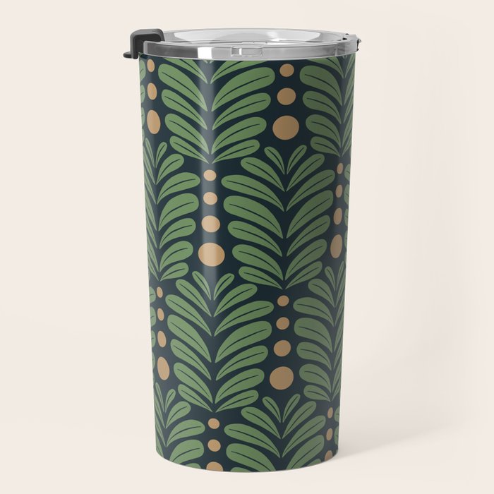 Green and Navy Botanical Scalloped Art Deco Pattern Travel Mug Gallery Image 3