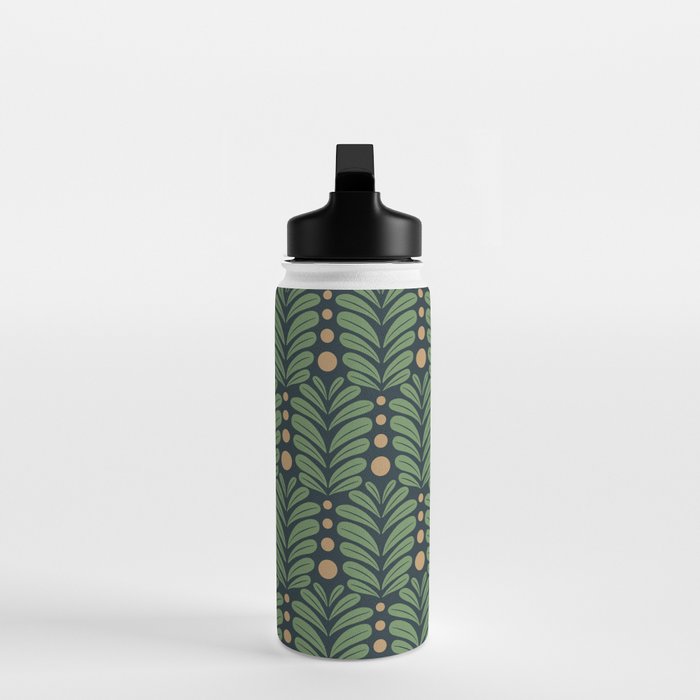 Green and Navy Botanical Scalloped Art Deco Pattern Water Bottle Gallery Image 3