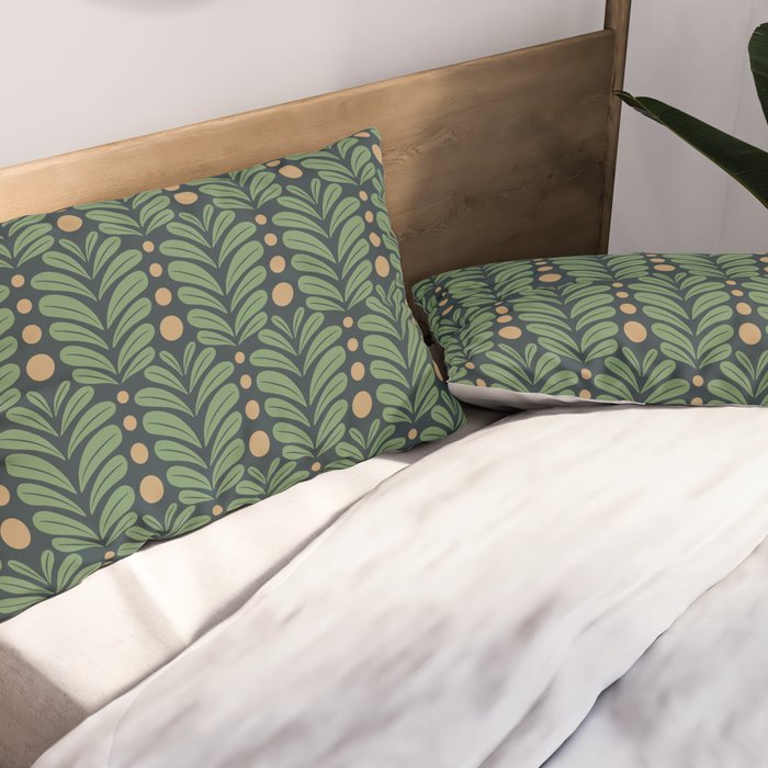 Green and Navy Botanical Scalloped Art Deco Pattern Pillow Sham Gallery Image 2