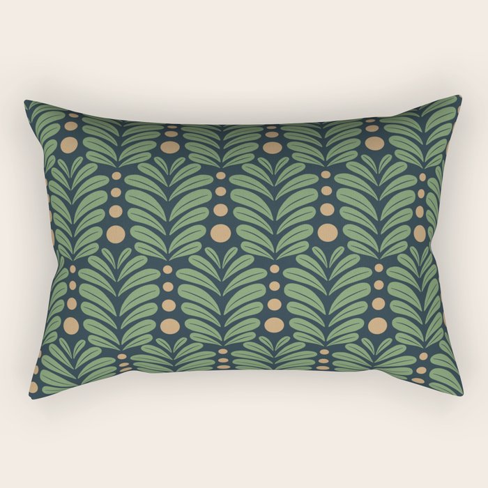 Green and Navy Botanical Scalloped Art Deco Pattern Rectangular Pillow Gallery Image 2