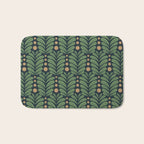 Green and Navy Botanical Scalloped Art Deco Pattern Bath Mat Gallery Image 1