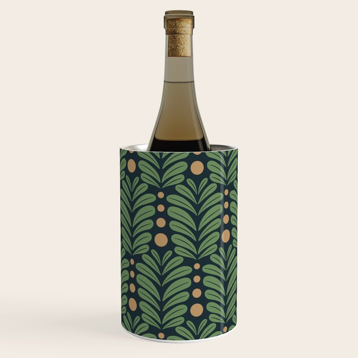 Green and Navy Botanical Scalloped Art Deco Pattern Wine Chiller Gallery Image 1