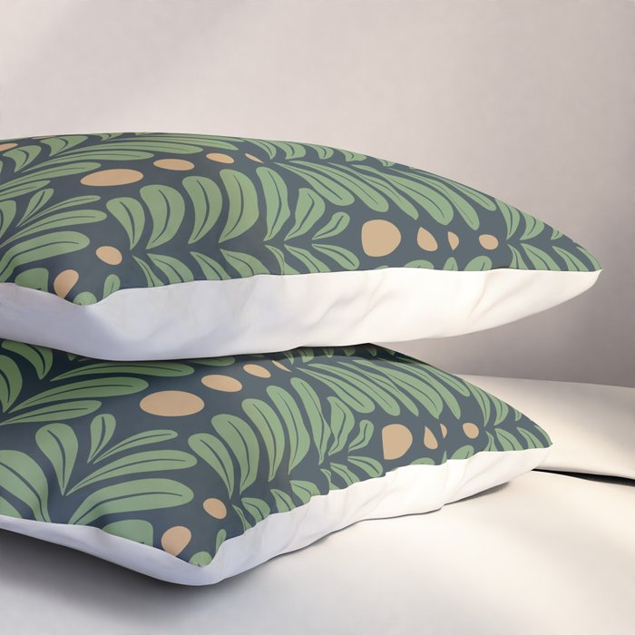 Green and Navy Botanical Scalloped Art Deco Pattern Pillow Sham Gallery Image 3