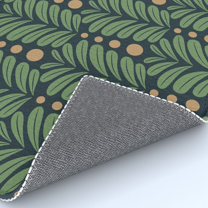 Green and Navy Botanical Scalloped Art Deco Pattern Rug Gallery Image 4