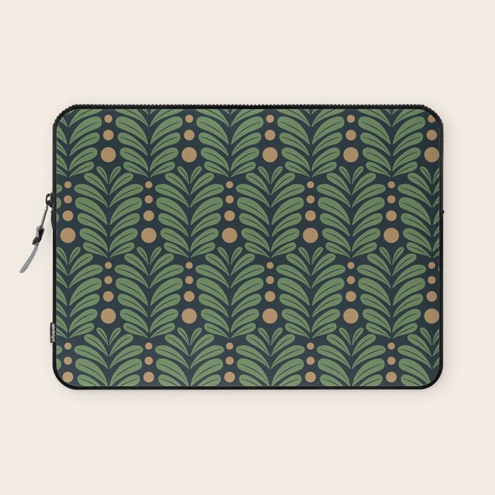 Green and Navy Botanical Scalloped Art Deco Pattern Laptop Sleeve Gallery Image 1