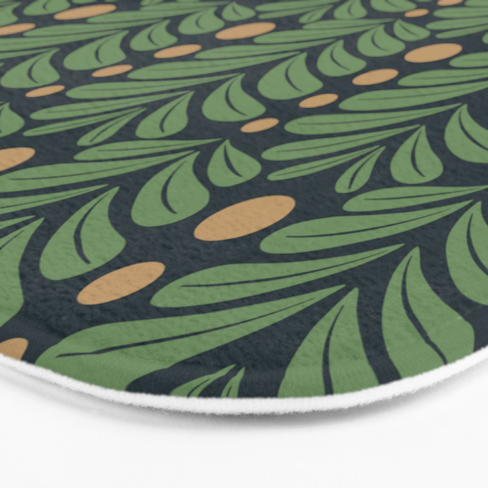 Green and Navy Botanical Scalloped Art Deco Pattern Bath Mat Gallery Image 3