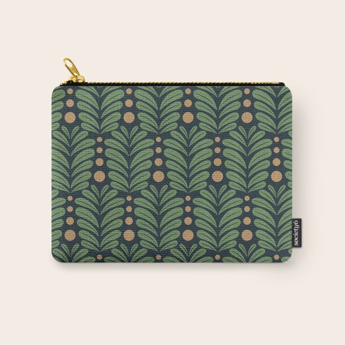 Green and Navy Botanical Scalloped Art Deco Pattern Carry All Pouch Gallery Image 1