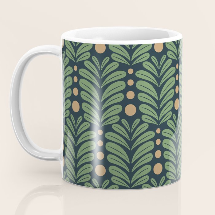 Green and Navy Botanical Scalloped Art Deco Pattern Coffee Mug Gallery Image 3