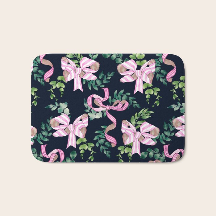 Whimsical Cheerful Bows Plants Bath Mat Gallery Image 1