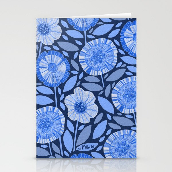Folk Floral Blossoms in Midnight Blue Stationery Card Gallery Image 1