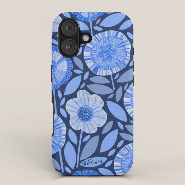 Folk Floral Blossoms in Midnight Blue iPhone Case Gallery Image 1