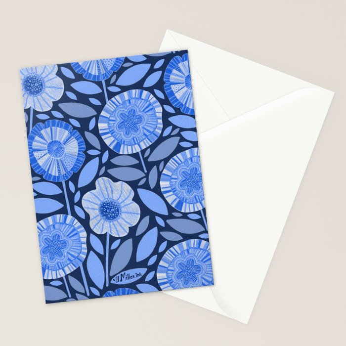 Folk Floral Blossoms in Midnight Blue Stationery Card Gallery Image 2