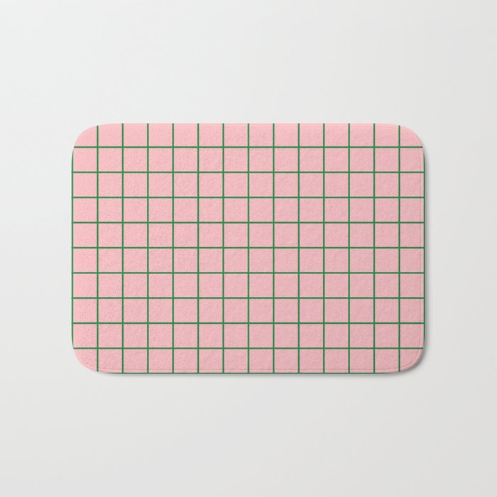 Grid Lines Pink and Green Geometric Pattern Bath Mat Gallery Image 1