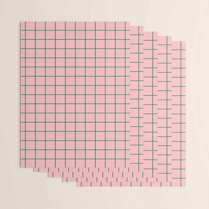 Grid Lines Pink and Green Geometric Pattern Wrapping Paper Gallery Image 3