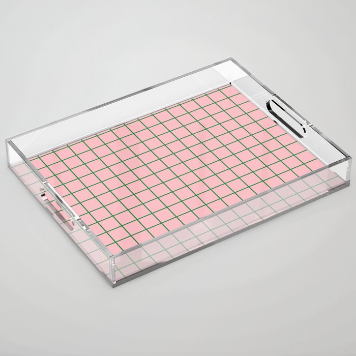 Grid Lines Pink and Green Geometric Pattern Acrylic Tray Gallery Image 1
