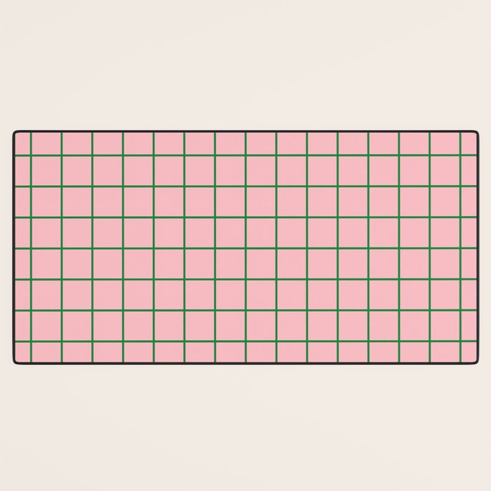 Grid Lines Pink and Green Geometric Pattern Desk Mat Gallery Image 3
