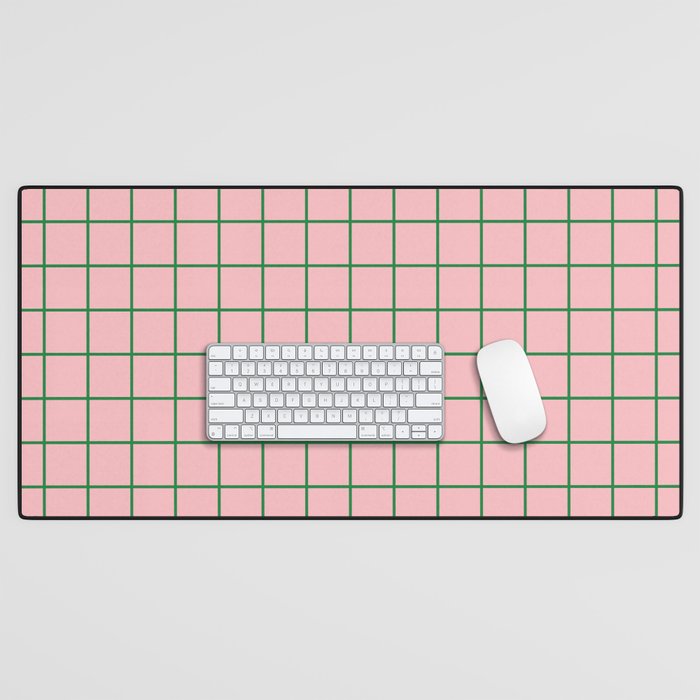 Grid Lines Pink and Green Geometric Pattern Desk Mat Gallery Image 1