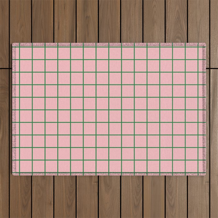 Grid Lines Pink and Green Geometric Pattern Outdoor Rug Gallery Image 1