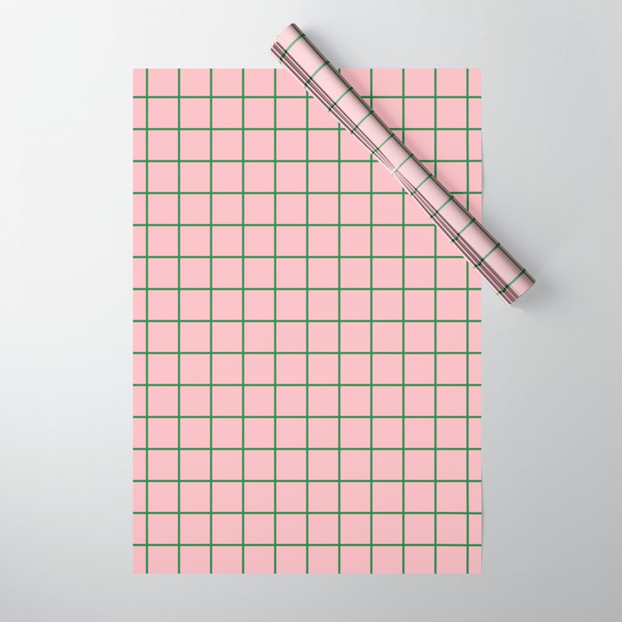 Grid Lines Pink and Green Geometric Pattern Wrapping Paper Gallery Image 1
