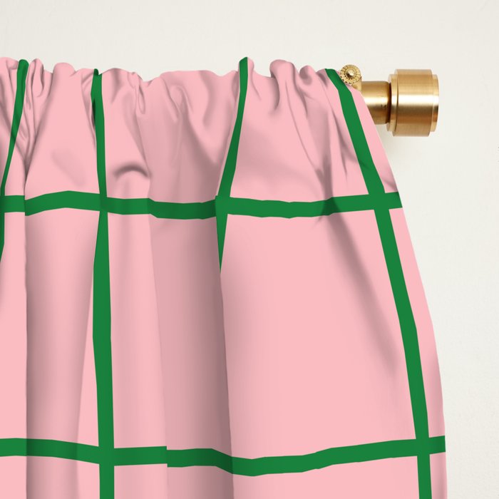Grid Lines Pink and Green Geometric Pattern Window Curtain Gallery Image 2