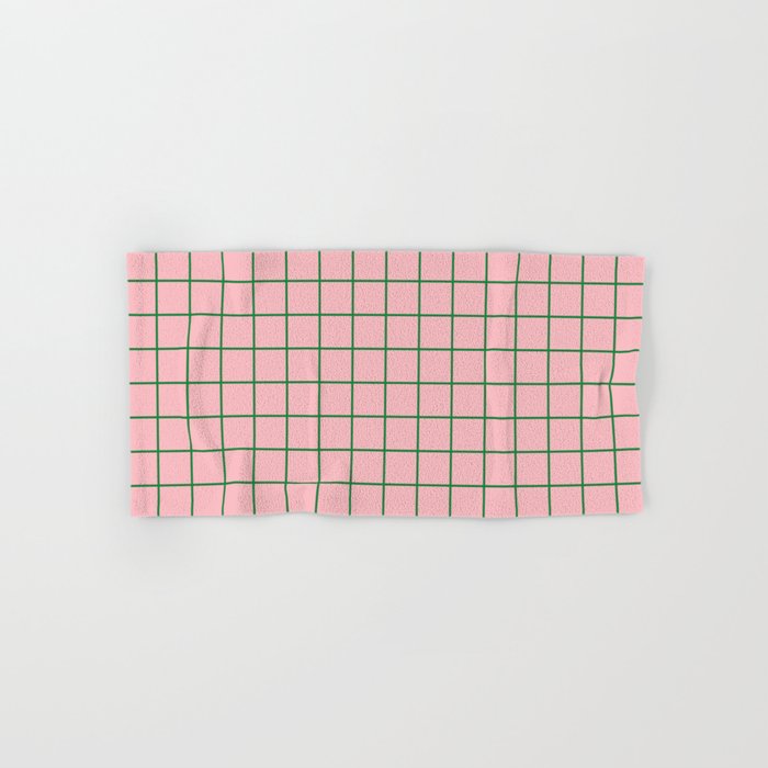 Grid Lines Pink and Green Geometric Pattern Bath Towel Gallery Image 1