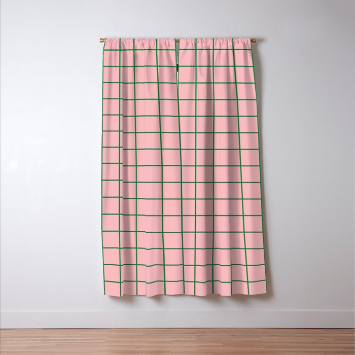 Grid Lines Pink and Green Geometric Pattern Window Curtain Gallery Image 3