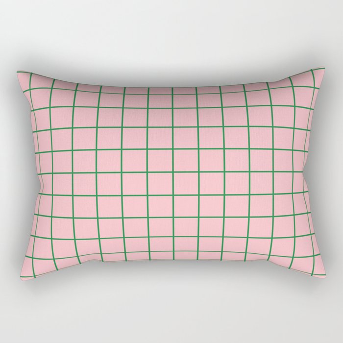 Grid Lines Pink and Green Geometric Pattern Rectangular Pillow Gallery Image 1