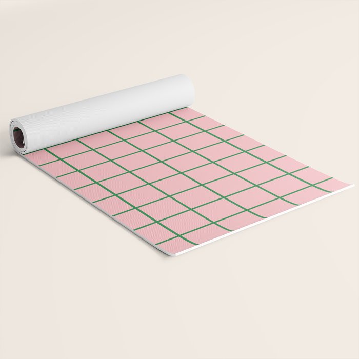 Grid Lines Pink and Green Geometric Pattern Yoga Mat Gallery Image 2