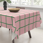 Grid Lines Pink and Green Geometric Pattern Tablecloth Gallery Image 3