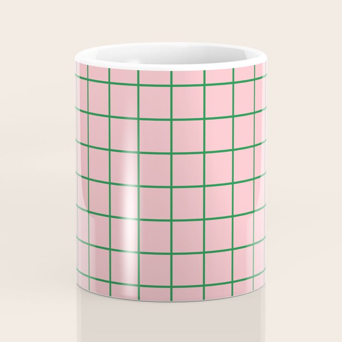 Grid Lines Pink and Green Geometric Pattern Coffee Mug Gallery Image 4