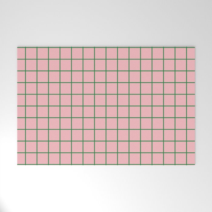 Grid Lines Pink and Green Geometric Pattern Welcome Mat Gallery Image 1