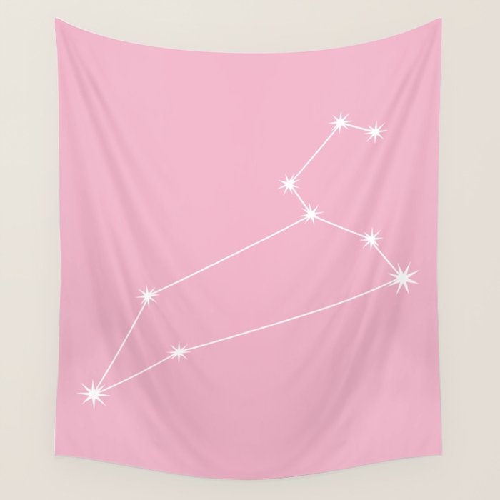 Leo Zodiac Star Constellation Line Art Soft Pink Wall Tapestry Gallery Image 4
