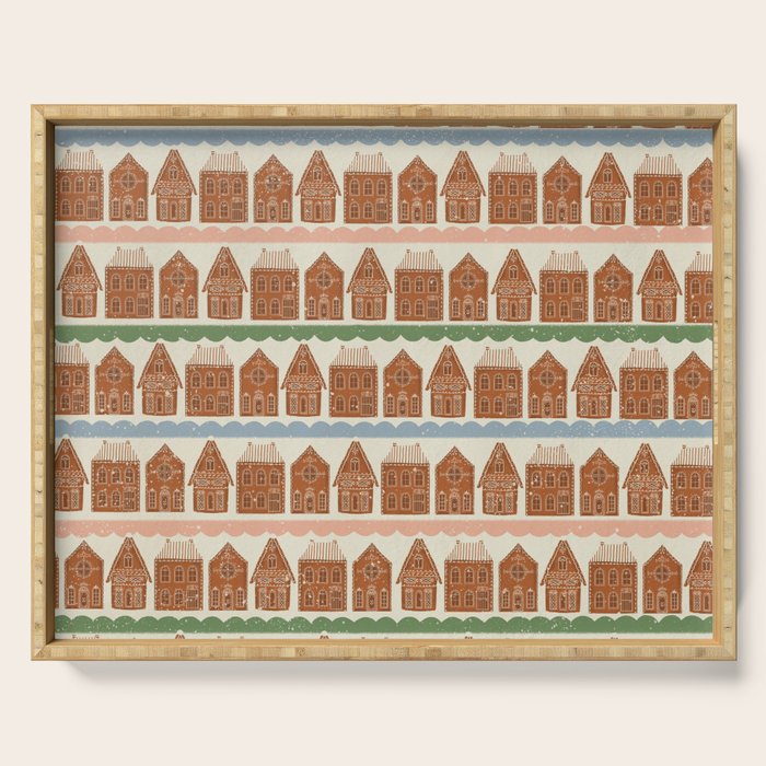 Gingerbread Village Stripe Serving Tray Gallery Image 1