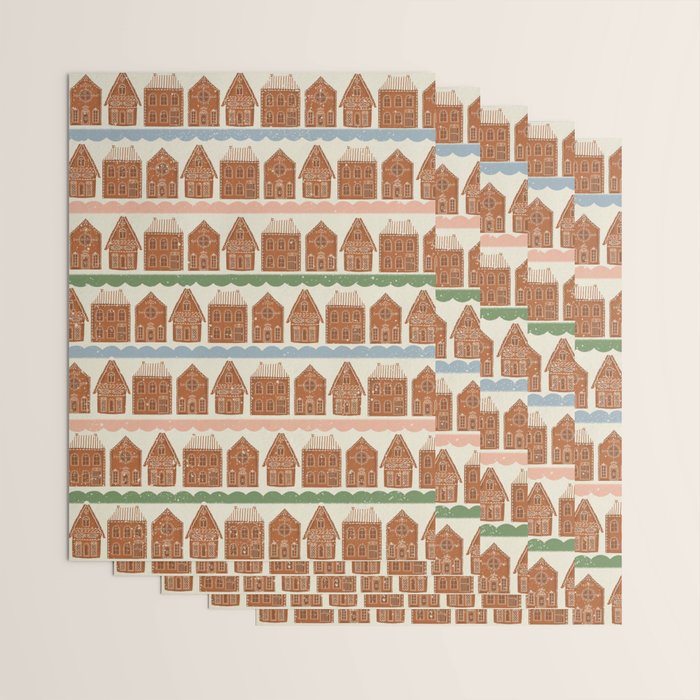 Gingerbread Village Stripe Wrapping Paper Gallery Image 3