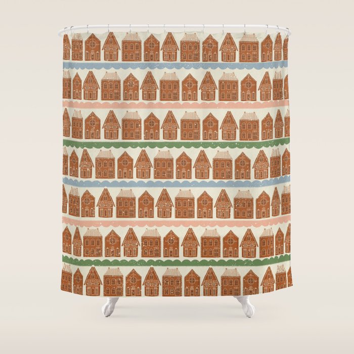 Gingerbread Village Stripe Shower Curtain Gallery Image 1