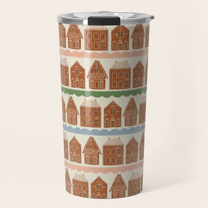 Gingerbread Village Stripe Travel Mug Gallery Image 1
