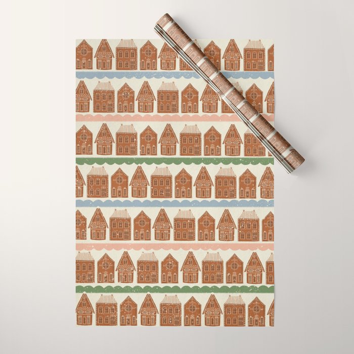 Gingerbread Village Stripe Wrapping Paper Gallery Image 1