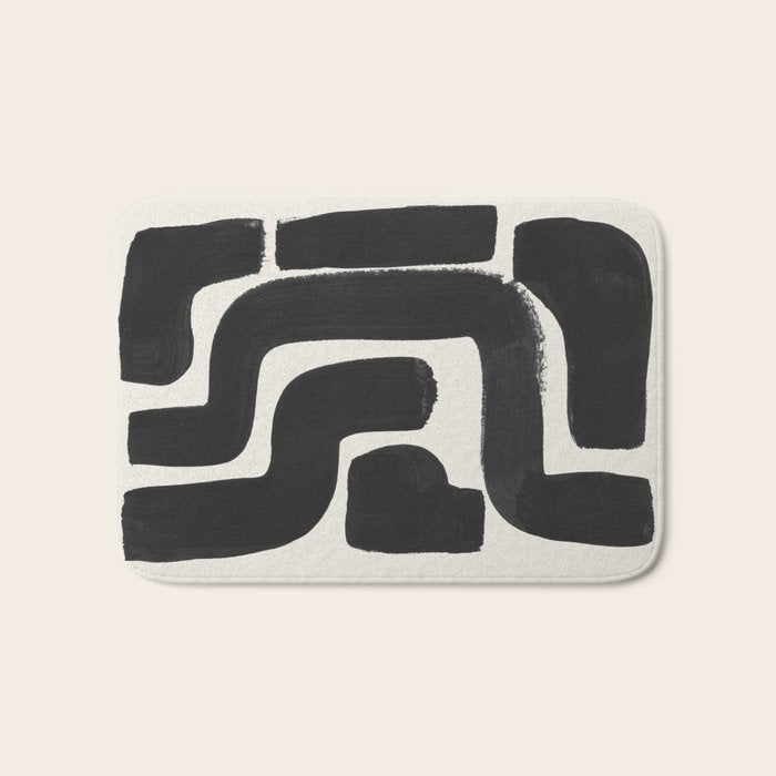 Black Ink Paint Brush Strokes Abstract Organic Pattern Mid Century Style Bath Mat Gallery Image 1