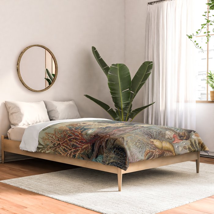 Ocean Life by James M Sommerville 1859 Funky Quirky Cute Cozy Boho Maximalism Maximalist Comforter Gallery Image 2