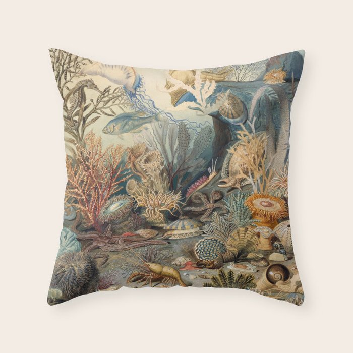 Ocean Life by James M Sommerville 1859 Funky Quirky Cute Cozy Boho Maximalism Maximalist Throw Pillow Gallery Image 6