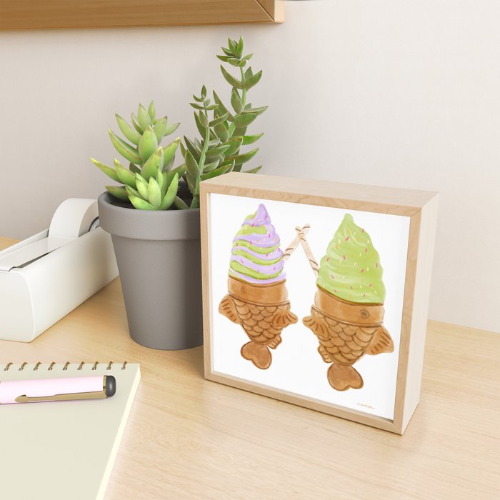 Matcha and Taro Taiyaki Ice Cream Cones Mini Art Print Gallery Image 2