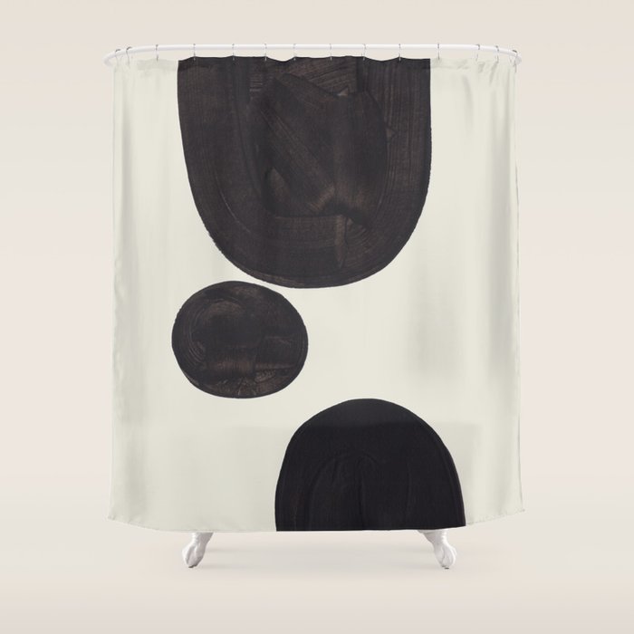 Black & White Minimalist Abstract Shapes Patterns Black Ink Painting Shower Curtain Gallery Image 1