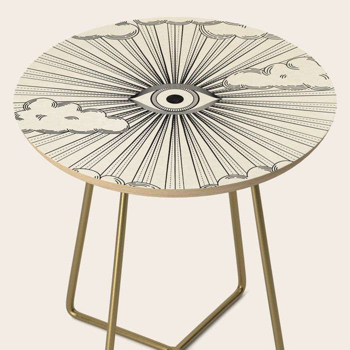 Radiant eye minimal sky scene with clouds - black lines on neutral Side Table Gallery Image 2
