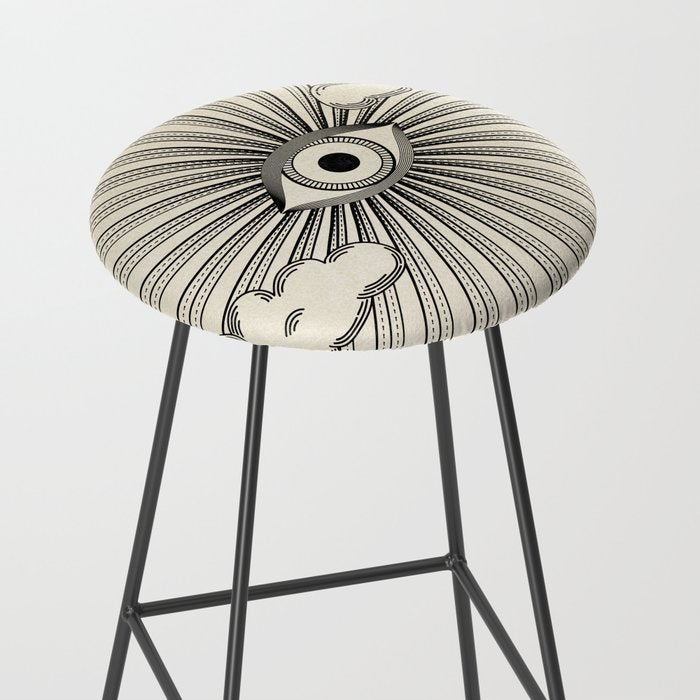 Radiant eye minimal sky scene with clouds - black lines on neutral Stool Gallery Image 2