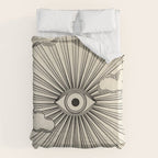 Radiant eye minimal sky scene with clouds - black lines on neutral Duvet Cover Gallery Image 6