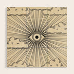Radiant eye minimal sky scene with clouds - black lines on neutral Wood Wall Art Gallery Image 1