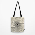 Radiant eye minimal sky scene with clouds - black lines on neutral Tote Bag Gallery Image 2