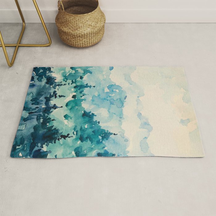 Watercolor Pine Trees 2 Rug Gallery Image 1